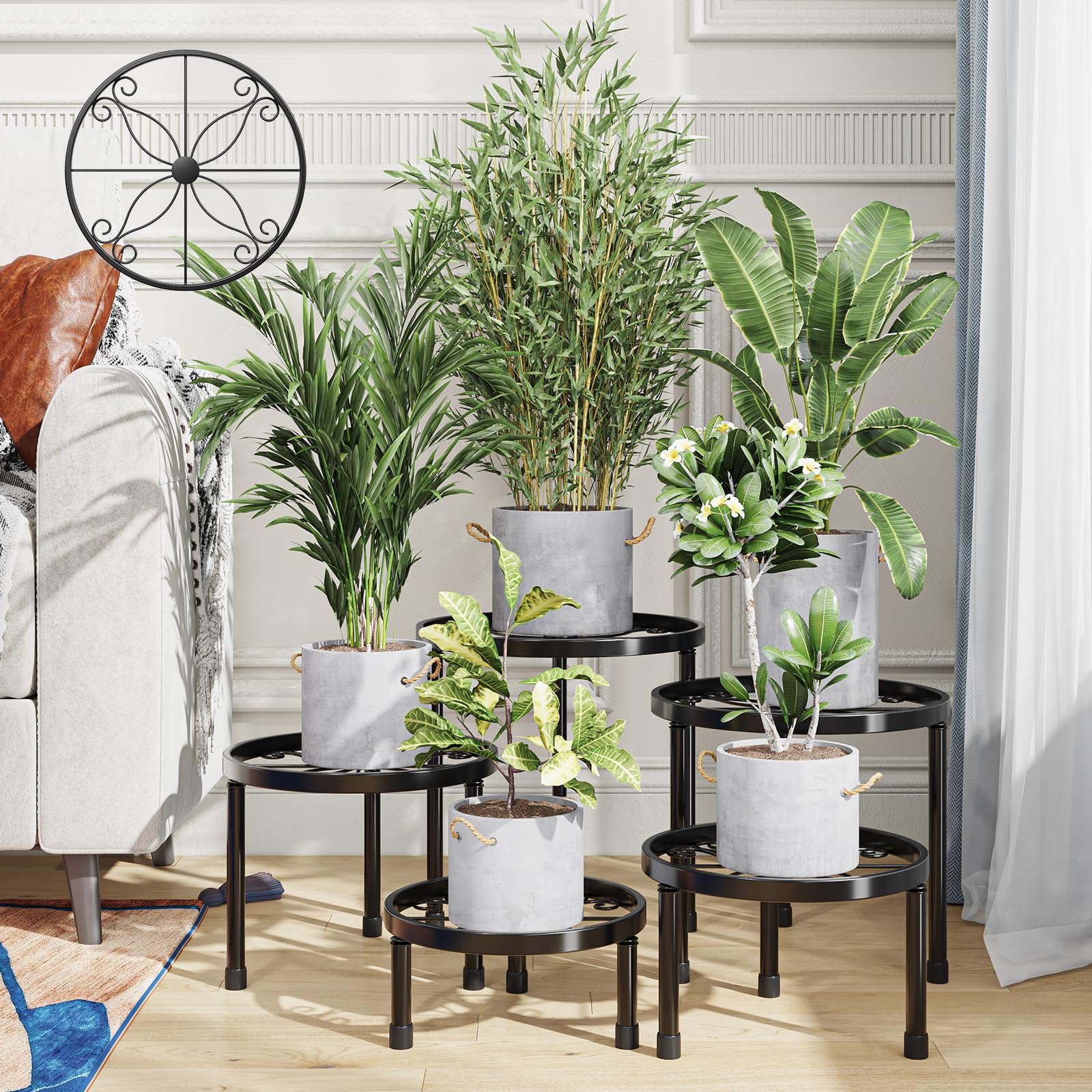 Simple Trending metal plant stand top view in black, sturdy support for large pots.