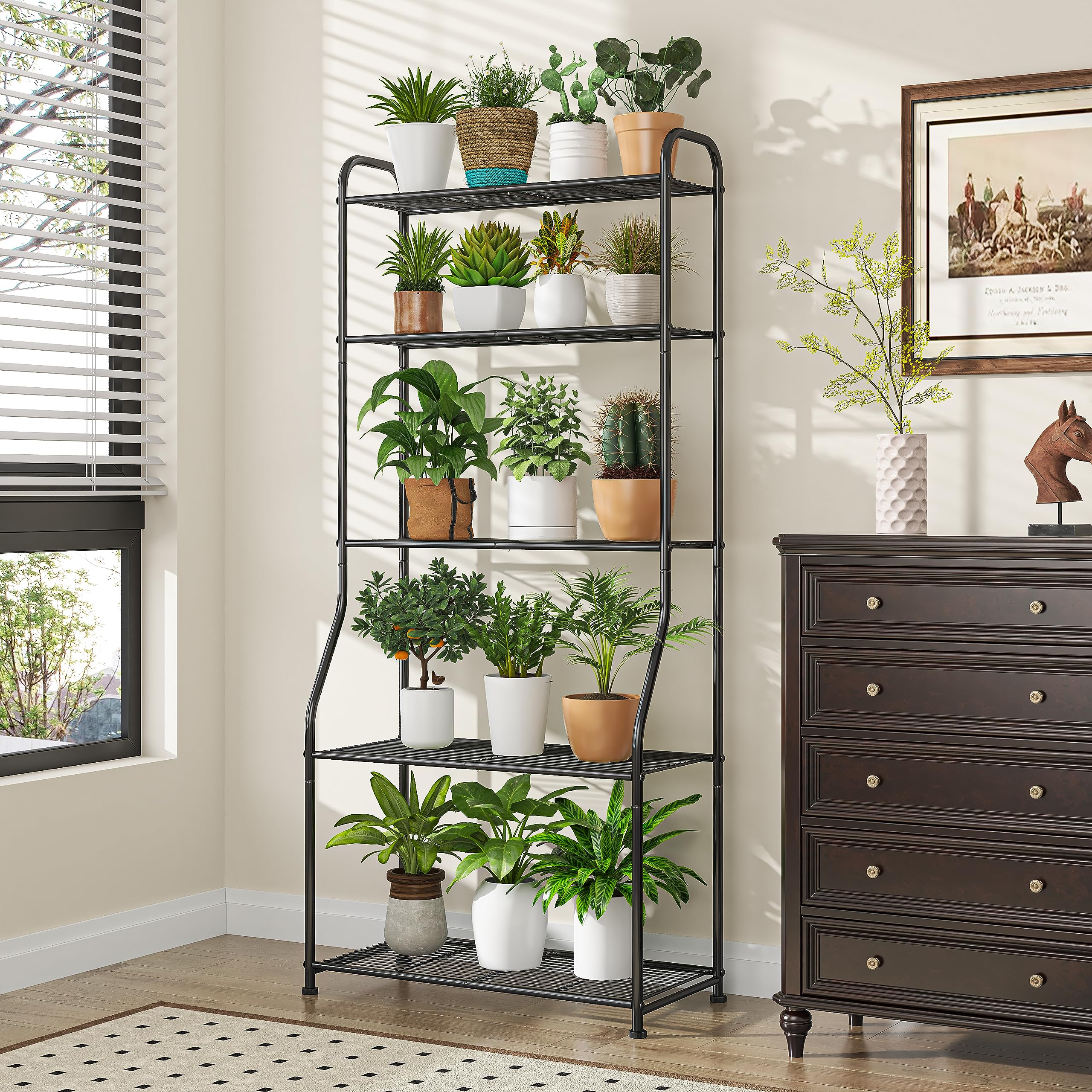 Simple Trending 5-tier plant stand for bathroom use with waterproof metal finish.