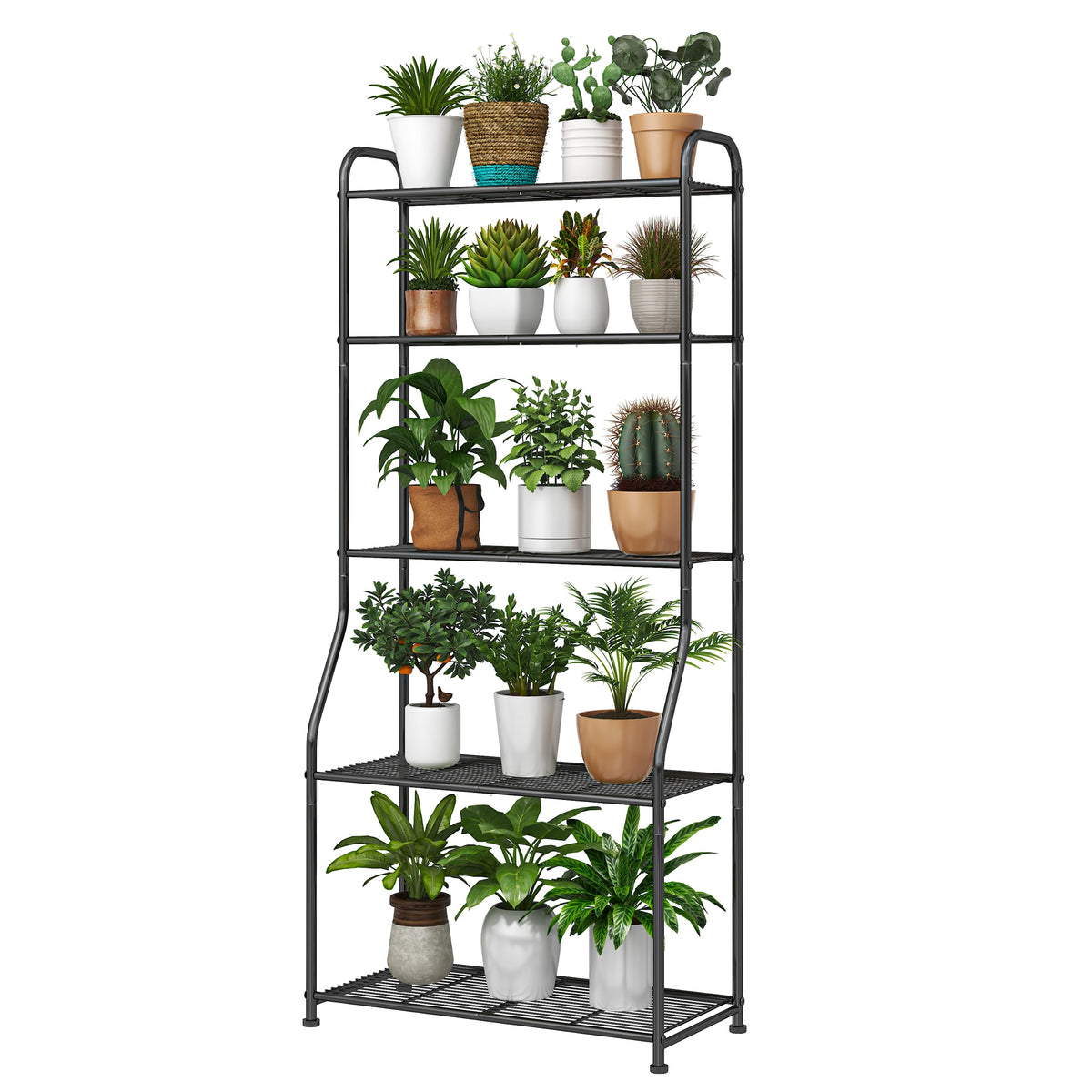 Simple Trending plant stand 5-tier in living room setting, space-saving display for indoor greenery.