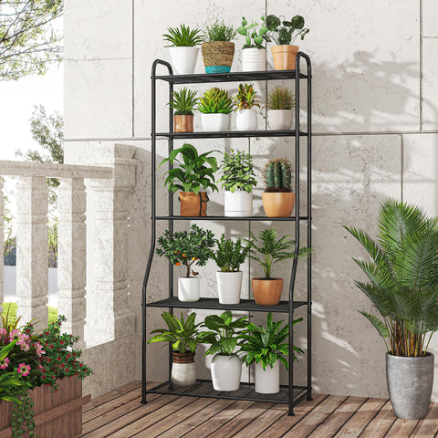 Simple Trending 5-tier plant stand with waterproof finish for damp areas.