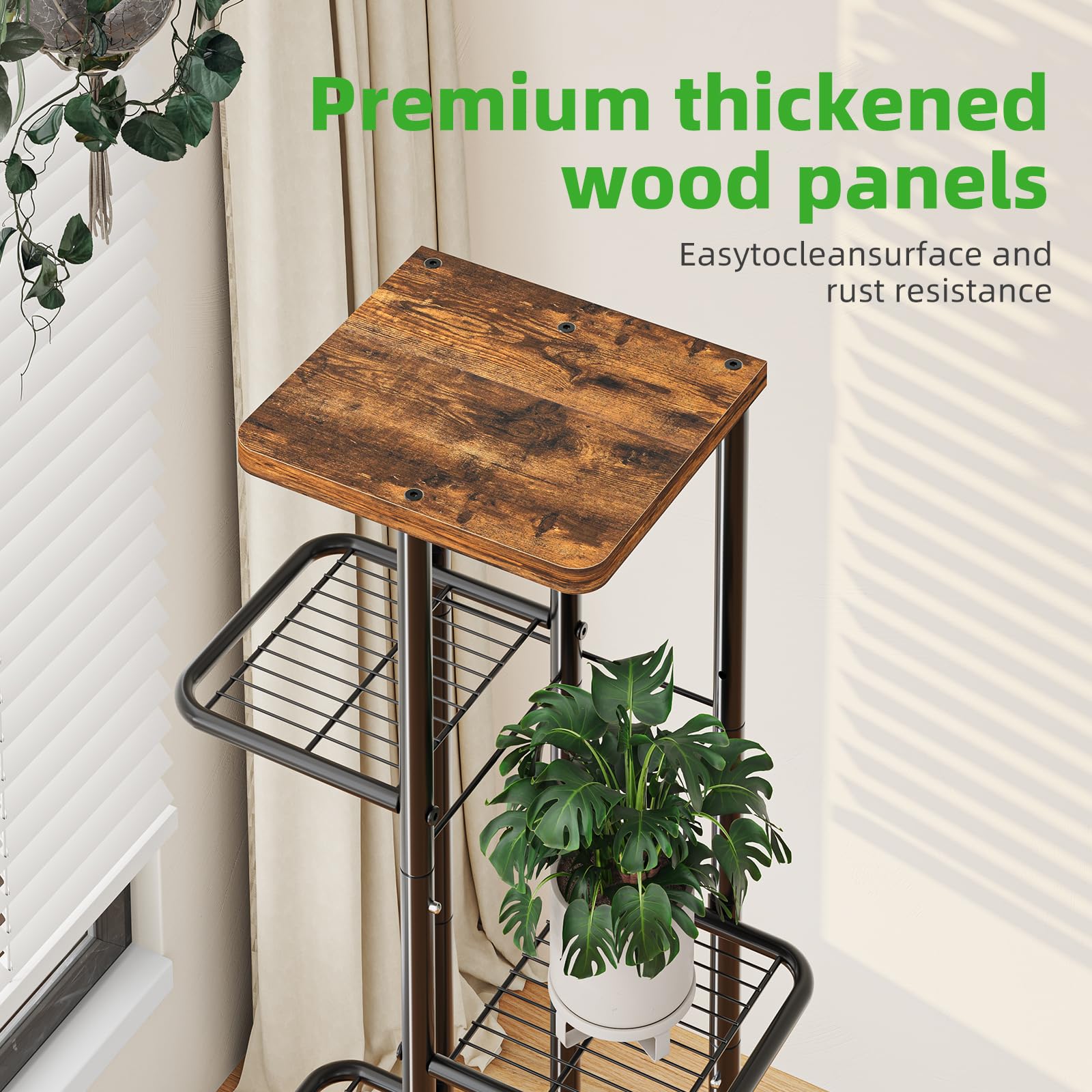 Sturdy triangular-frame Simple Trending plant stand supports tall plants