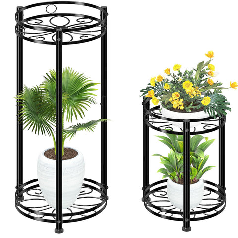 Simple Trending round plant stand, 31-inch tall, black, ideal for layered indoor or outdoor plant displays.