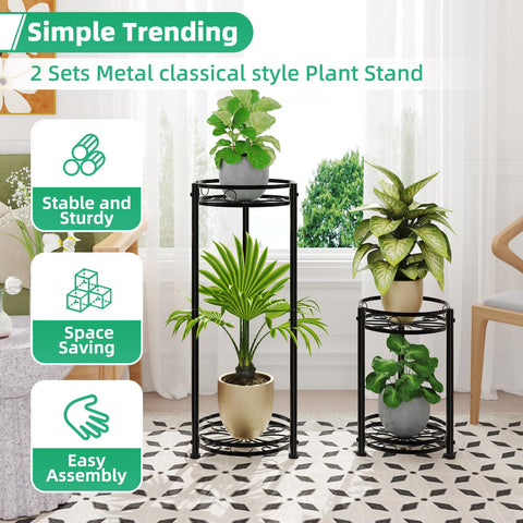 Simple Trending round plant stand, 16.75-inch short, black, adds compact display options.