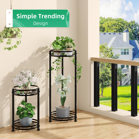 Sturdy metal stand with thick iron tubing offering stable support for pots.