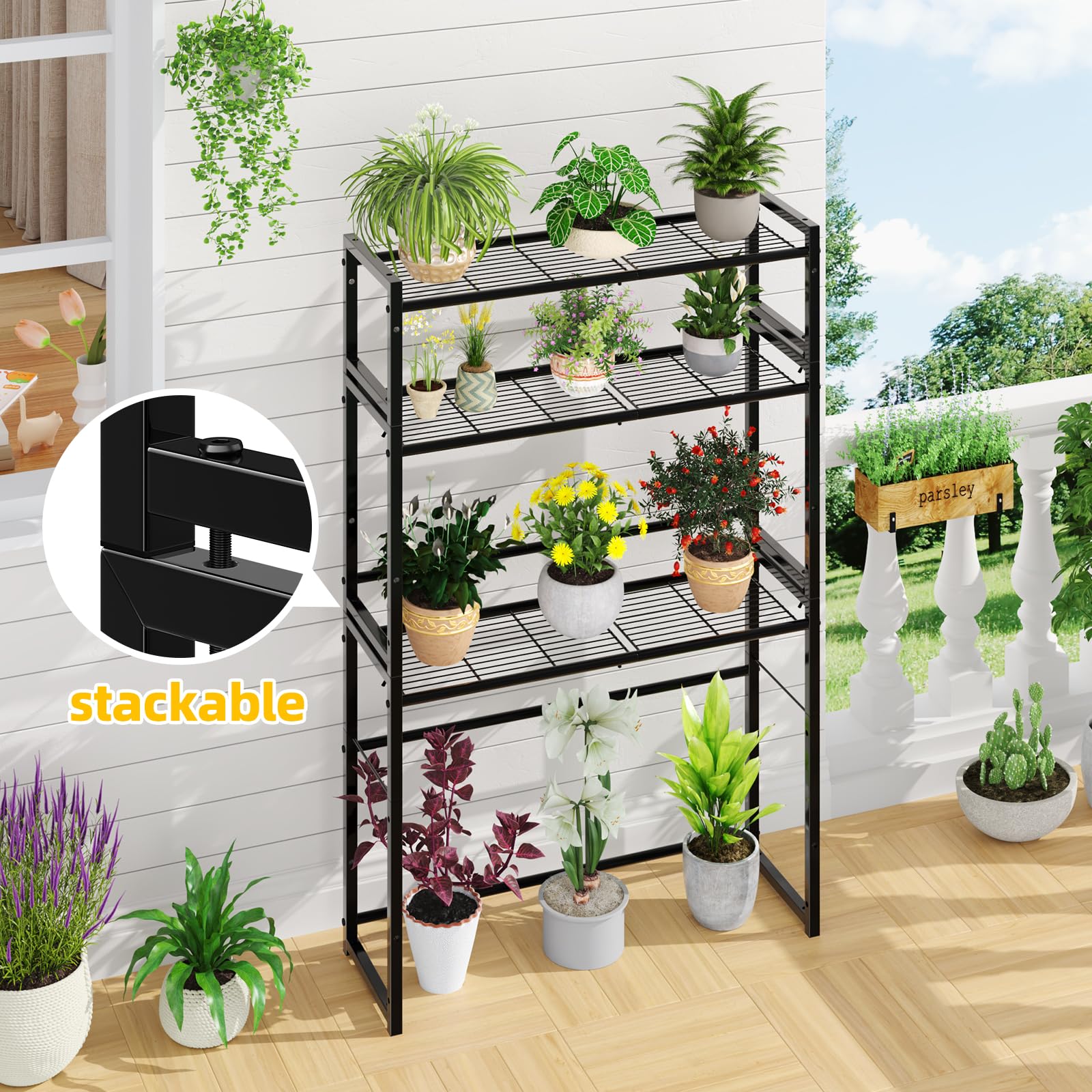 Simple Trending tall plant rack features durable iron construction for heavy pots.
