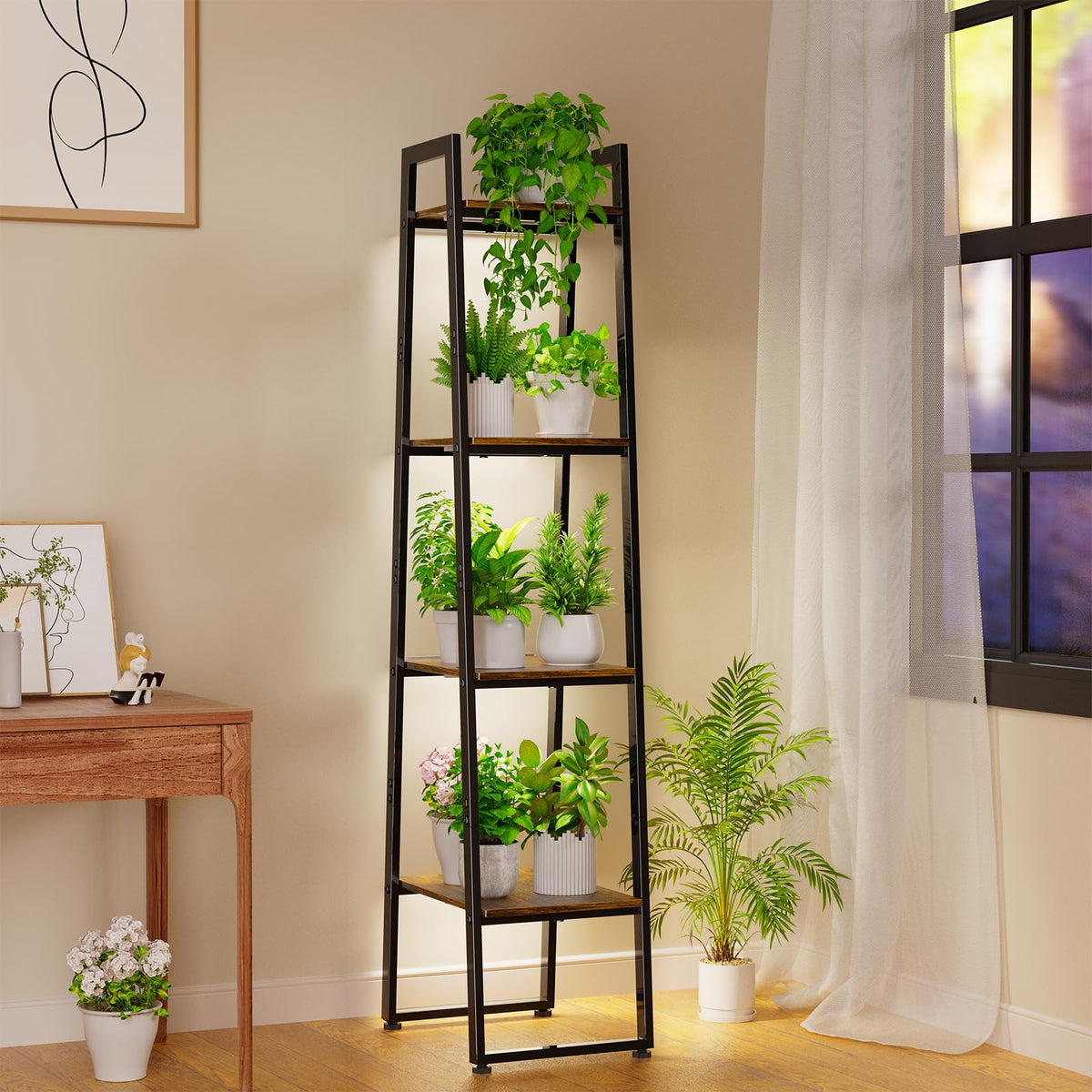 Simple Trending tall plant stand with grow lights front view enhances indoor greenery