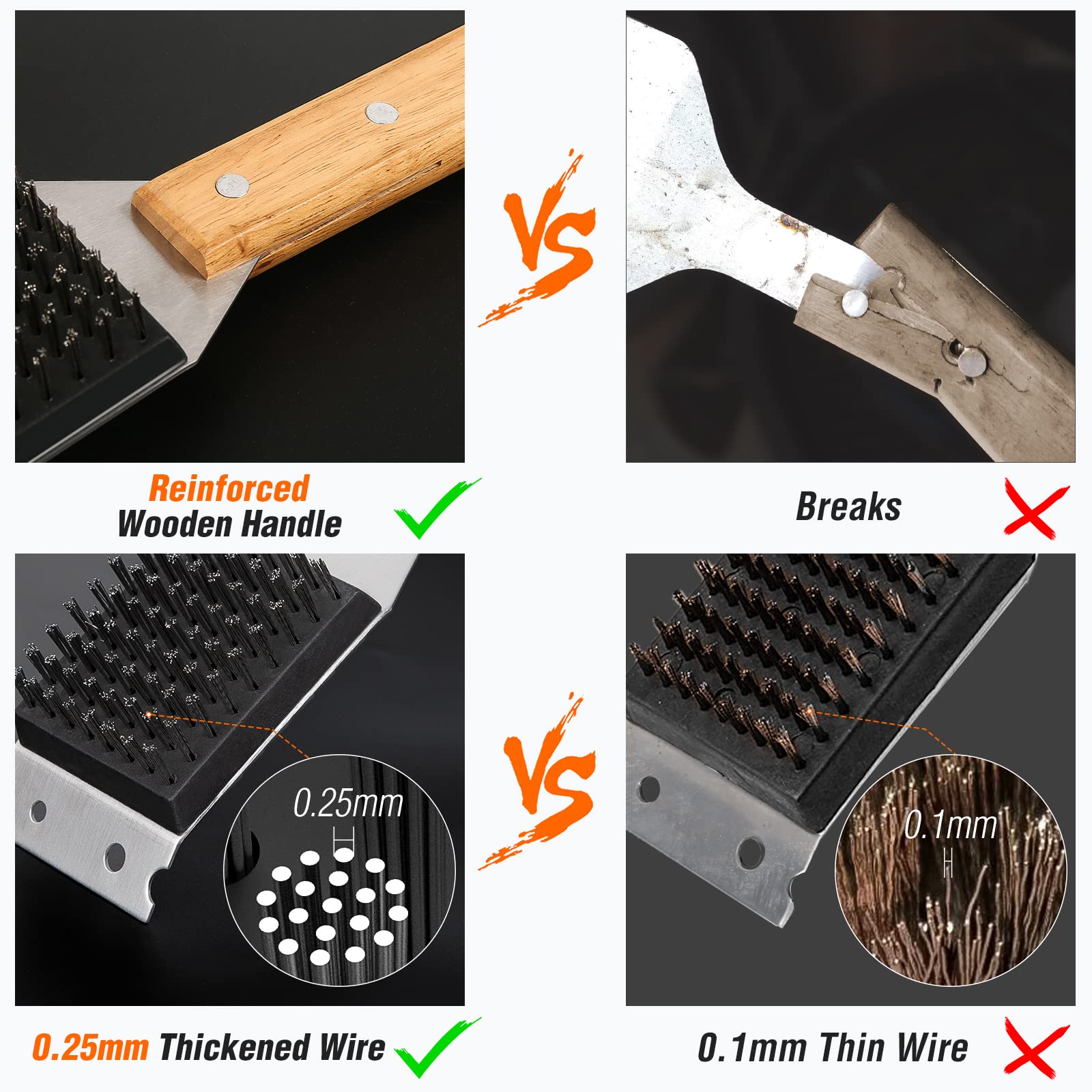 SIMPLETASTE wood-handle design stays cooler while you scrub tough residues.