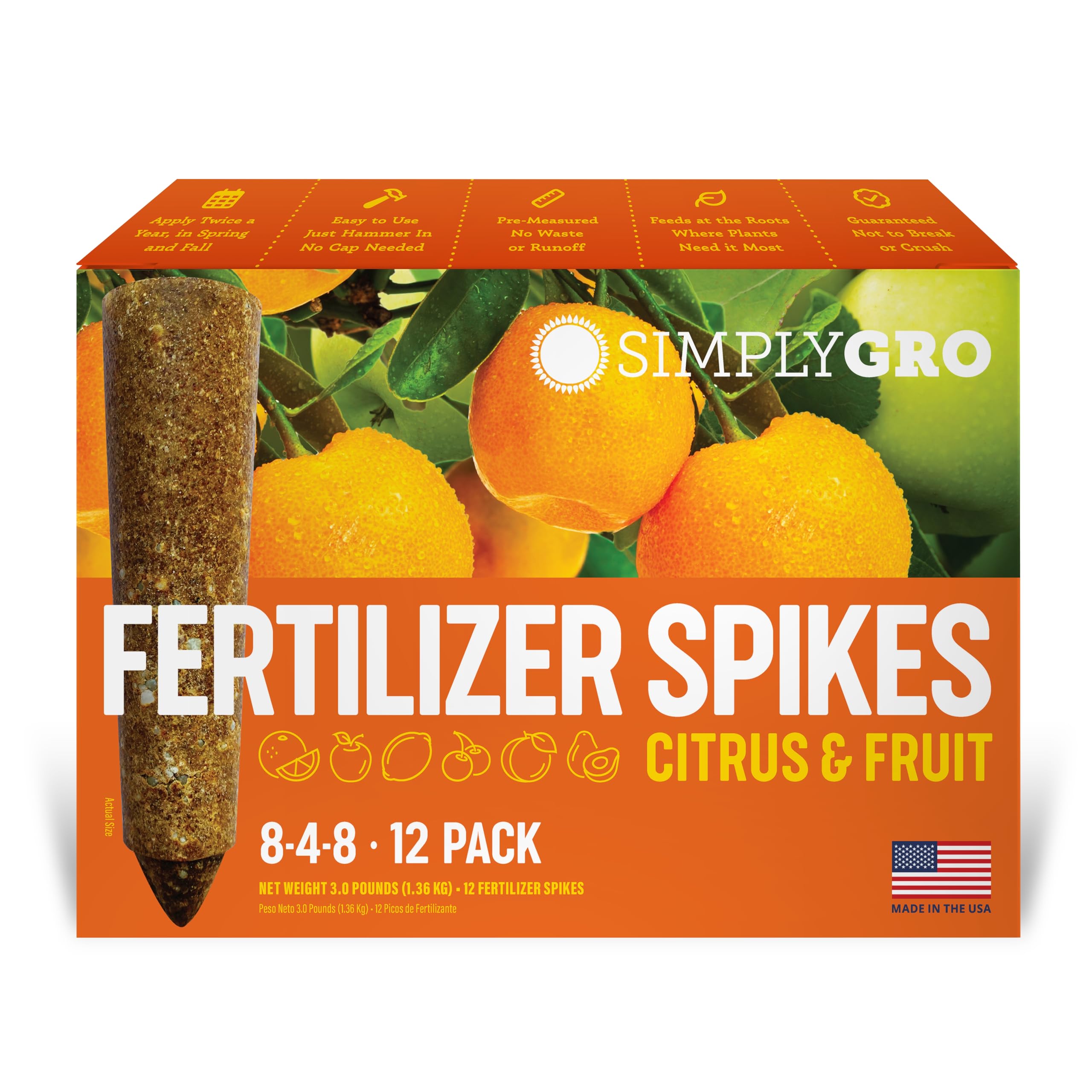 SimplyGro Fertilizer Spikes applied at citrus tree base for steady root feeding.
