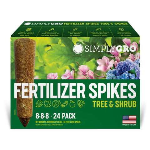 SimplyGro tree-shrub fertilizer spikes placed at the root zone support vigorous growth and rich color.