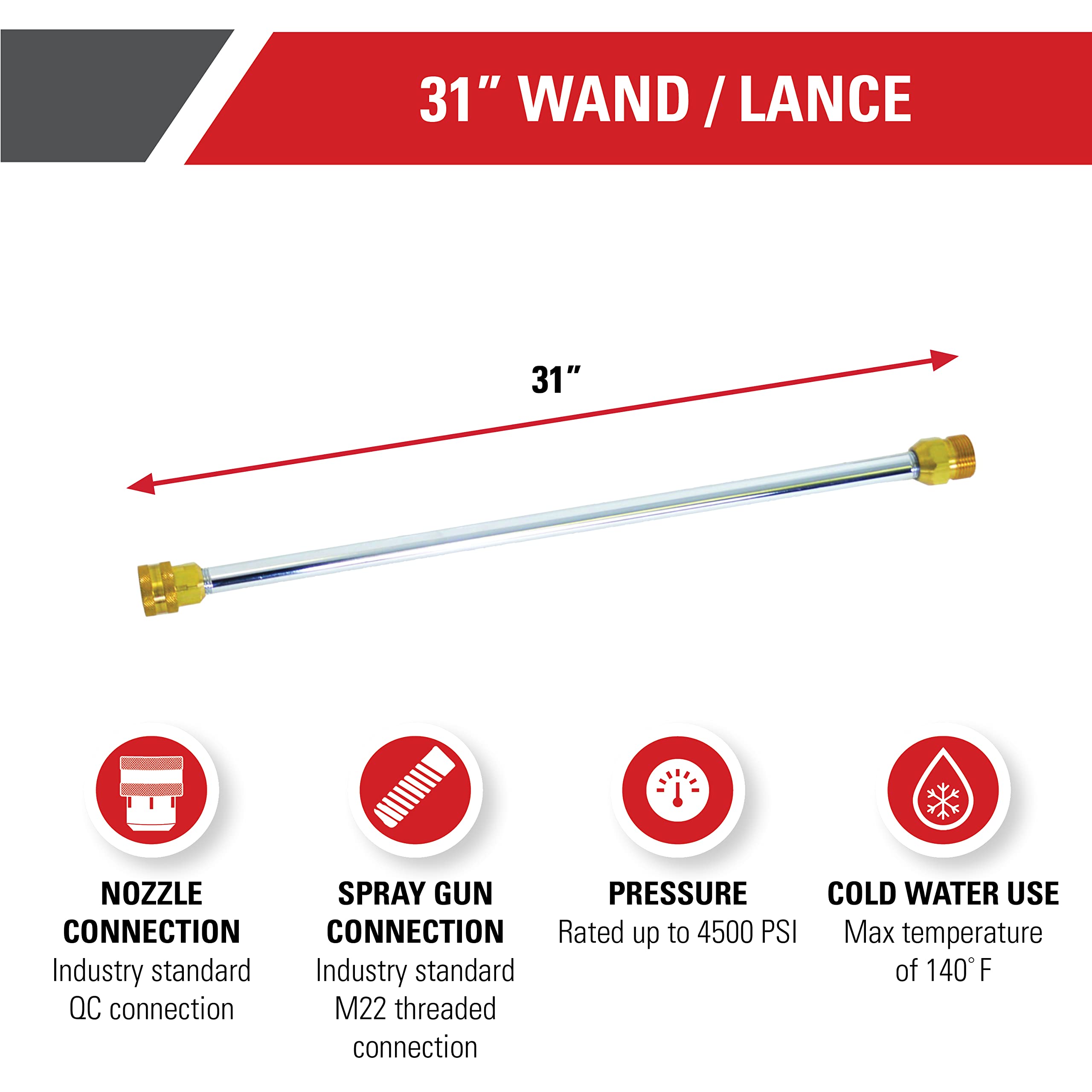 Simpson 31-inch lance extension enabling easier access to hard-to-reach areas.