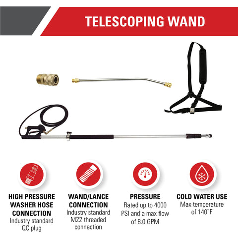SIMPSON 80470 20 inch extension wand attached to universal nozzles for versatility
