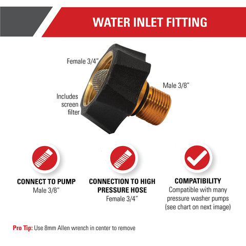 SIMPSON inlet end 3/4-inch female connects to a garden hose for easy setup.