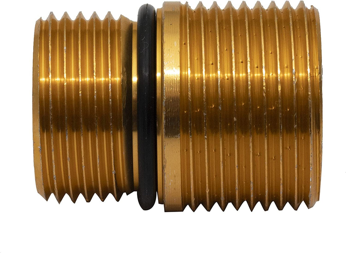 Simpson water outlet fitting for axial cam pump in gold improves high-pressure hose connection.