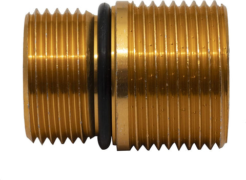 Simpson water outlet fitting for axial cam pump in gold improves high-pressure hose connection.