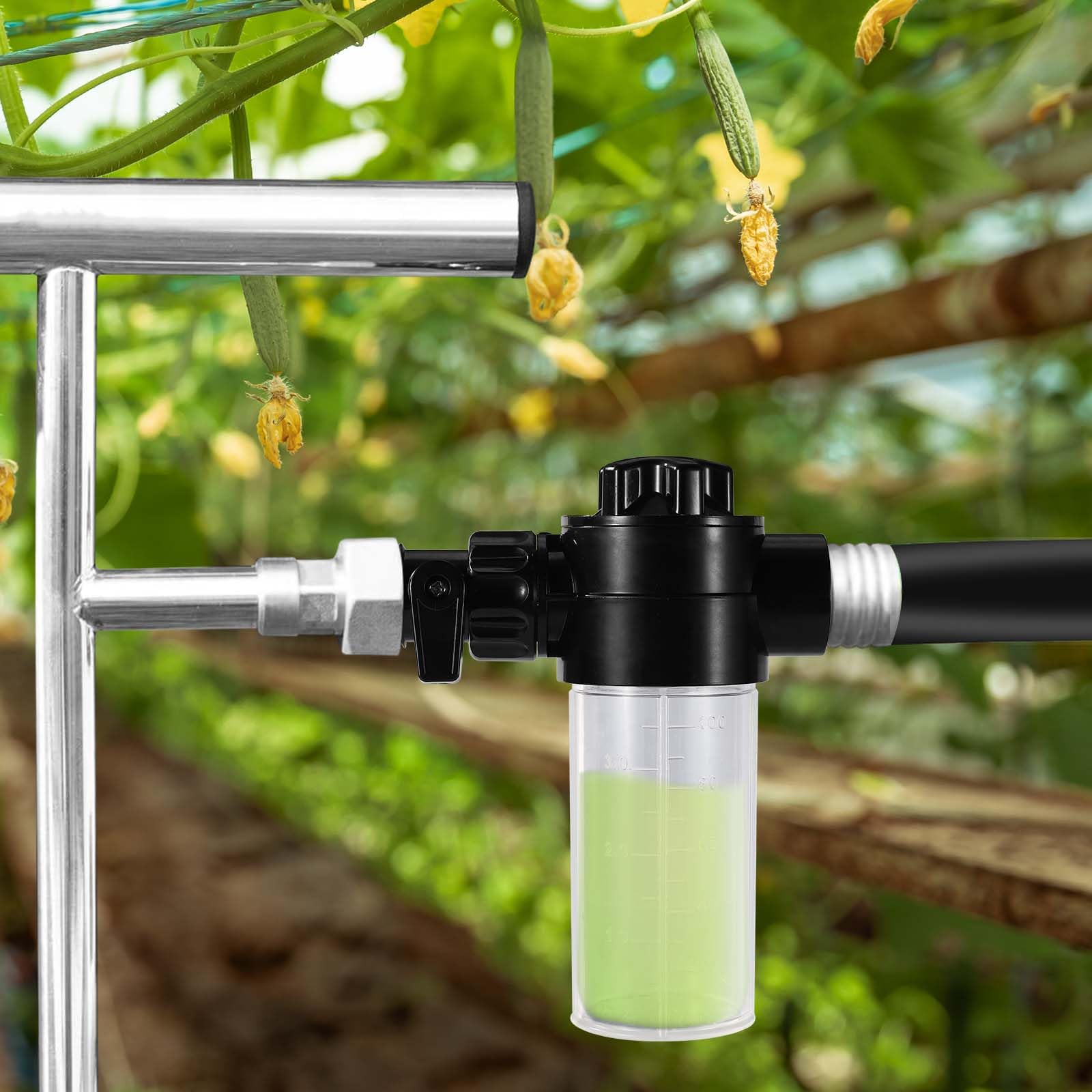 Sinbana hose end sprayer adapter allows inline application in drip systems.