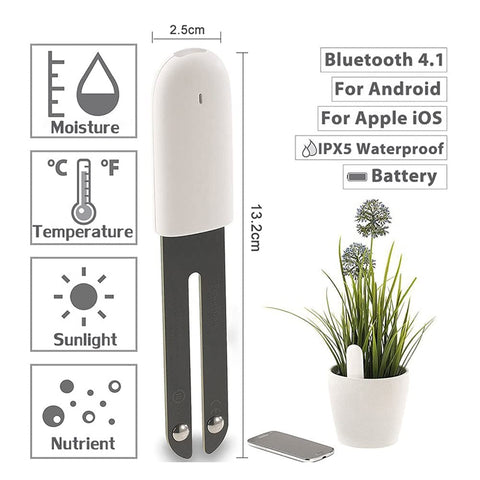 Sinbeda plant monitor with Bluetooth setup for cross-device tracking.