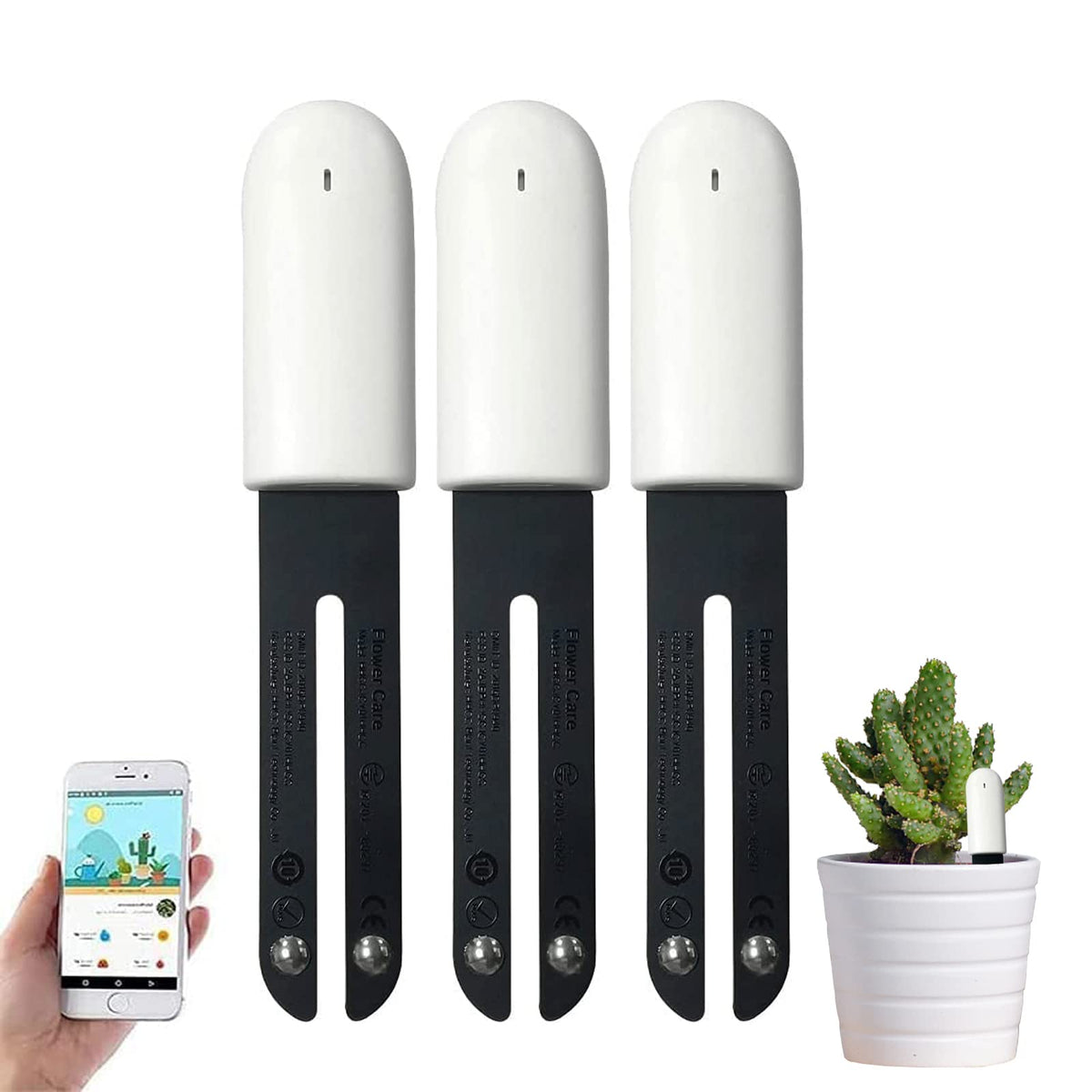 Sinbeda 4-in-1 moisture meter display showing root-zone readings for indoor plants