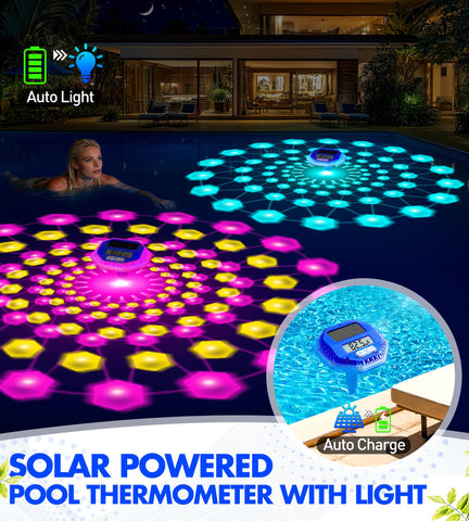 Sinbyuer solar charging pool thermometer maintains light shows in sun and shade
