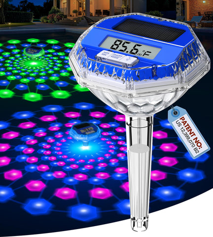 Sinbyuer pool thermometer with stunning light show enhances evening ambiance