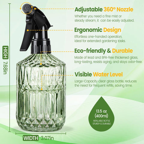 Sincengel glass plant mister bottle adjustable nozzle demonstrates versatile spray patterns.