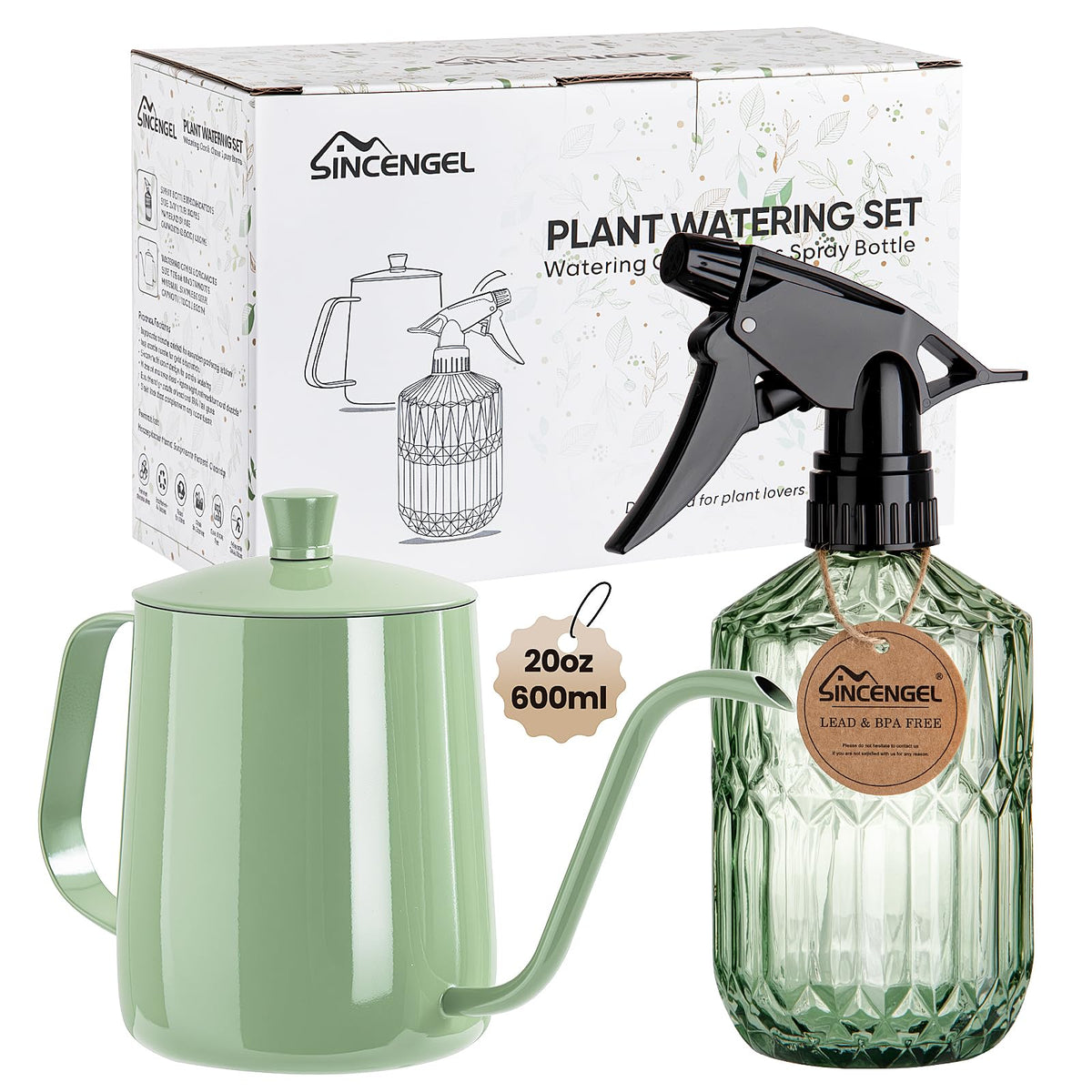 Sincengel watering can with long spout for precise indoor watering.