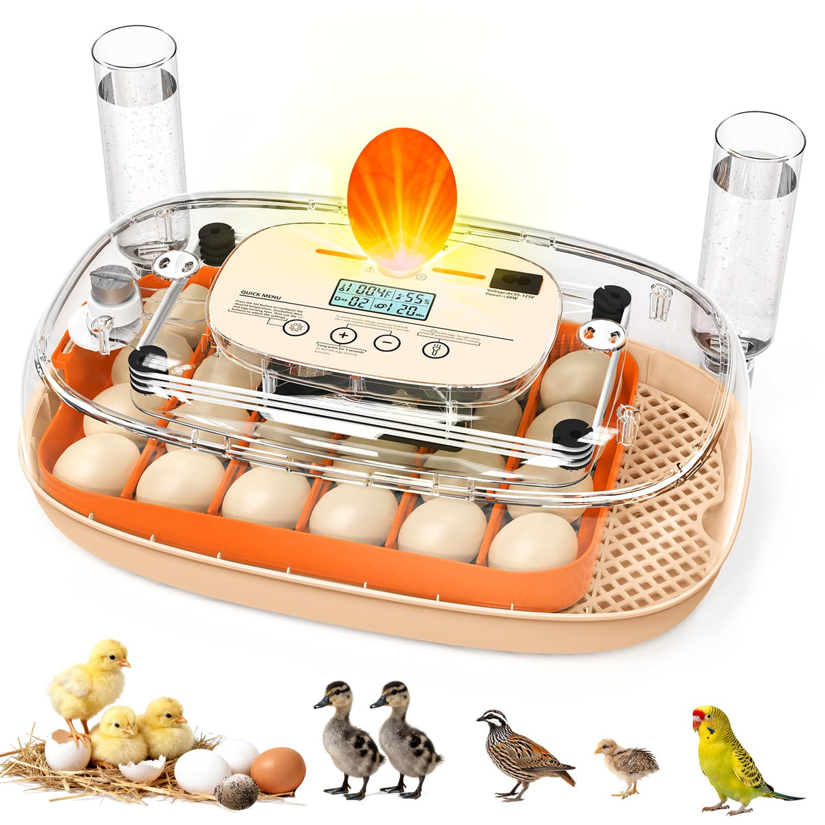 Sindarhor 24-egg incubator with orange housing ready for hatch planning.