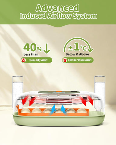 Built-in candler lets you monitor embryo progress without opening the lid.