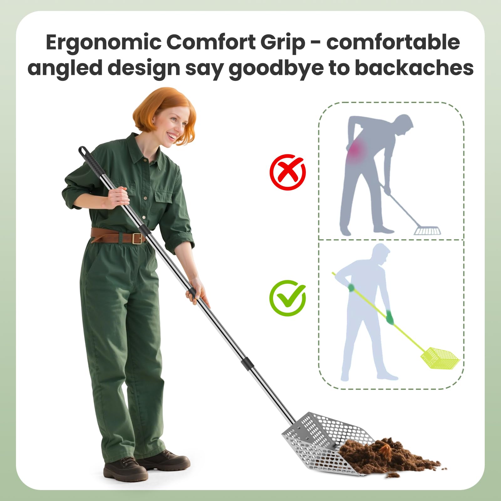 Sindarhor ergonomic grip scoop with rake for comfortable coop cleaning