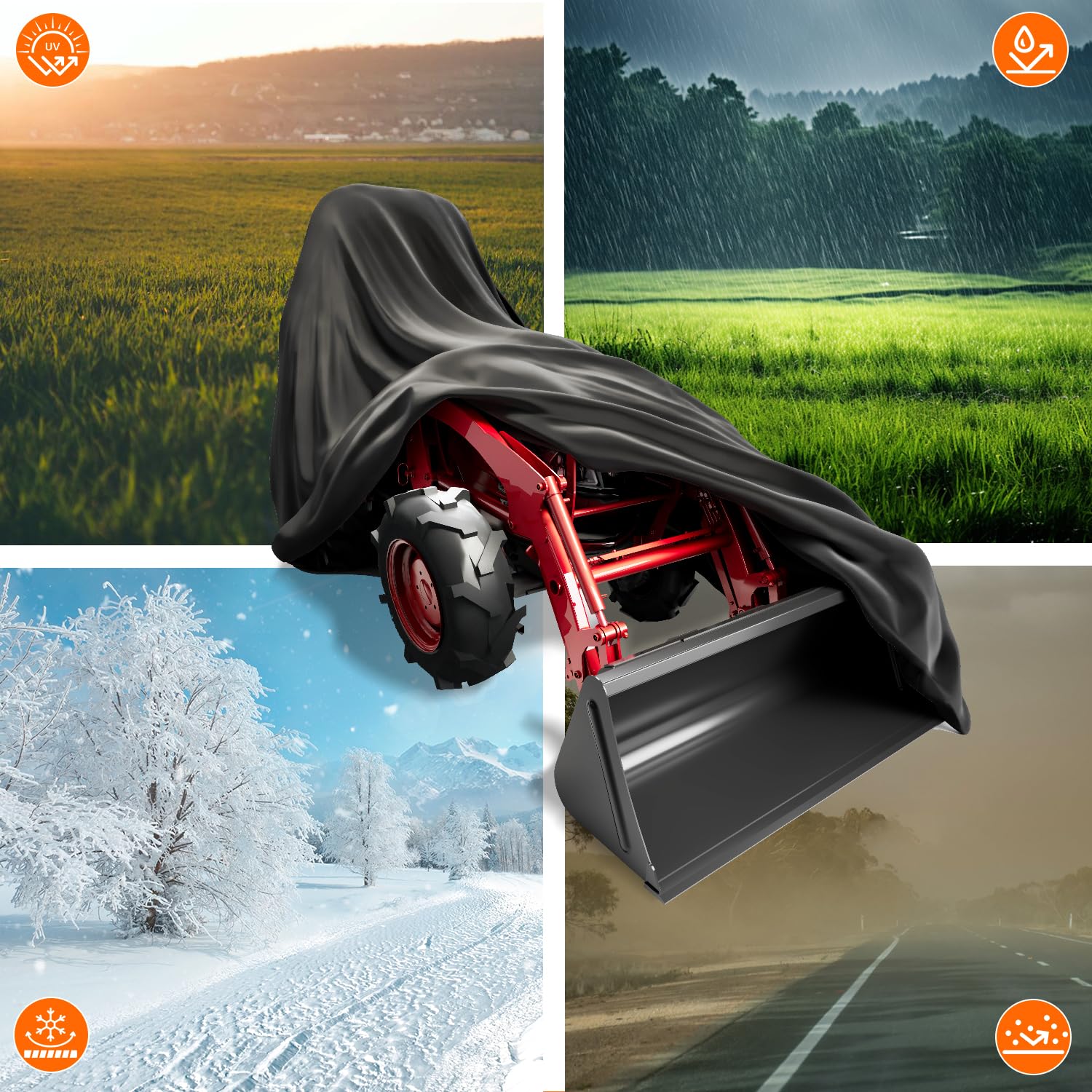 Singdur Tractor Cover fits Kubota models with secure coverage and weather resistance.