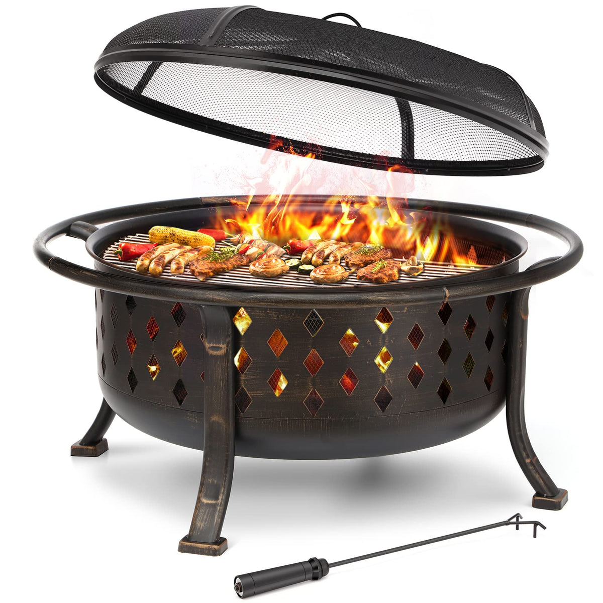 SINGLYFIRE 36-inch bronze outdoor fire pit with sturdy design for gatherings.