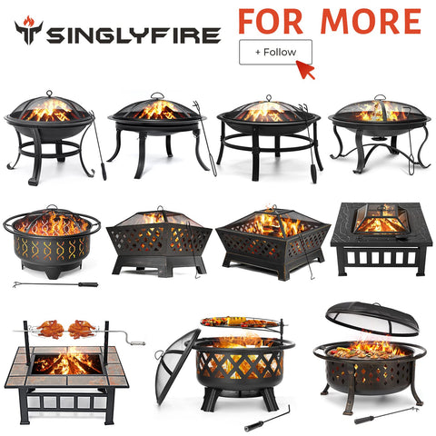 SINGLYFIRE fire pit with spark mesh and vents reduces stray embers.