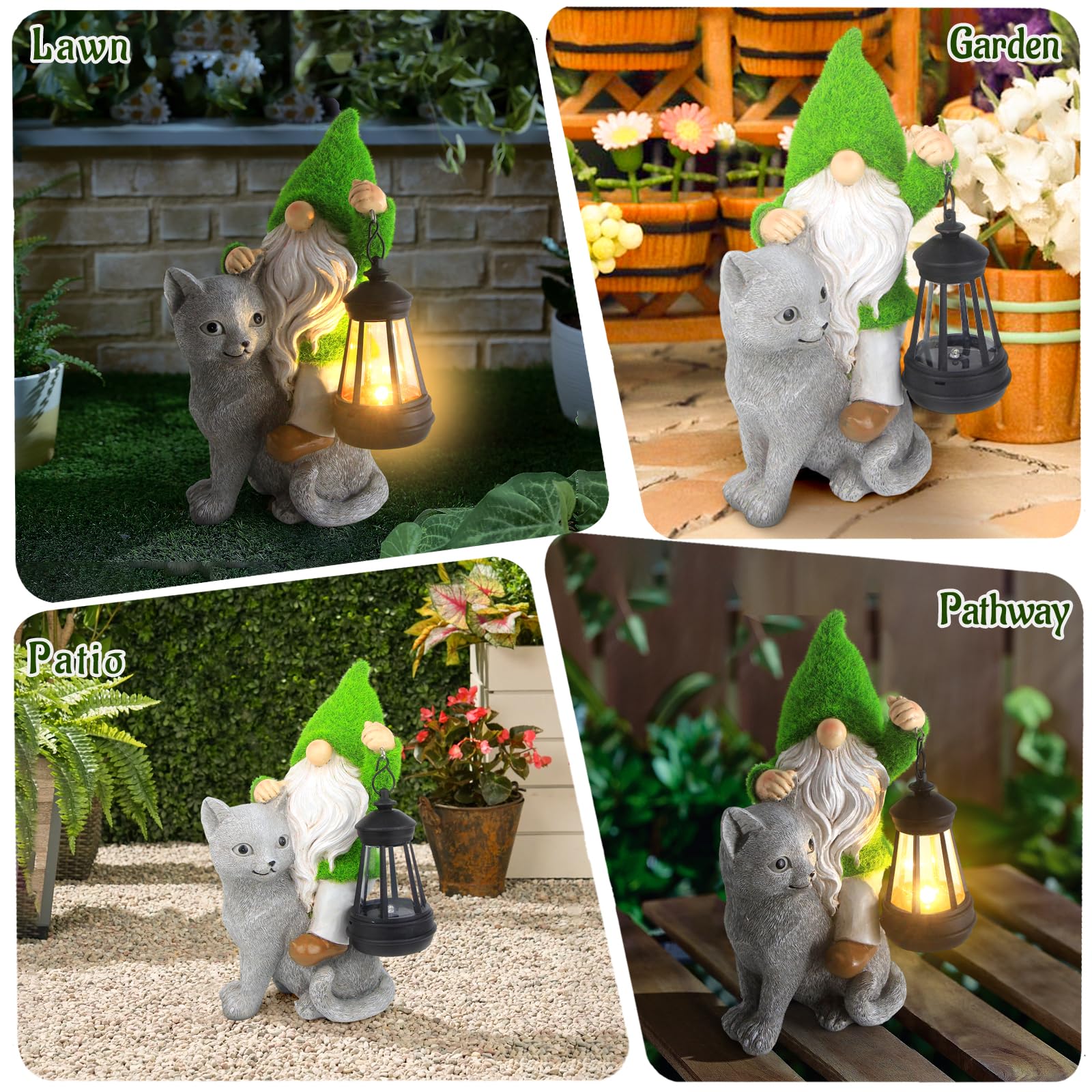 Sinhra resin figure is durable and weatherproof for year-round garden decor.