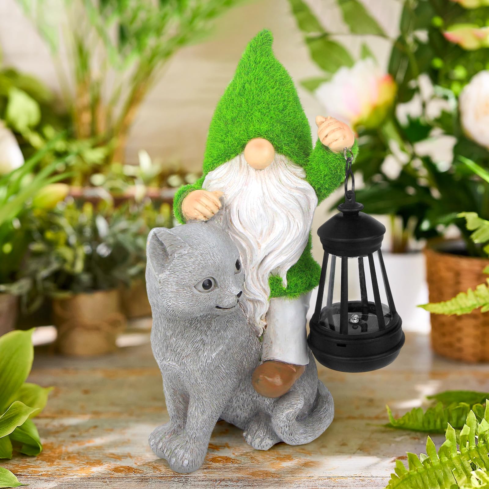 Sinhra solar gnome light illuminates patios with a soft, welcoming glow.
