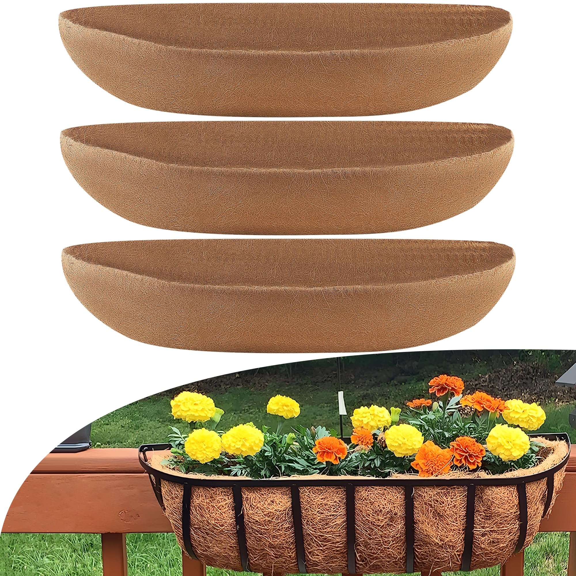 Sinimaka Coco Liners in a 30-inch window box display a neat, well-drained look.