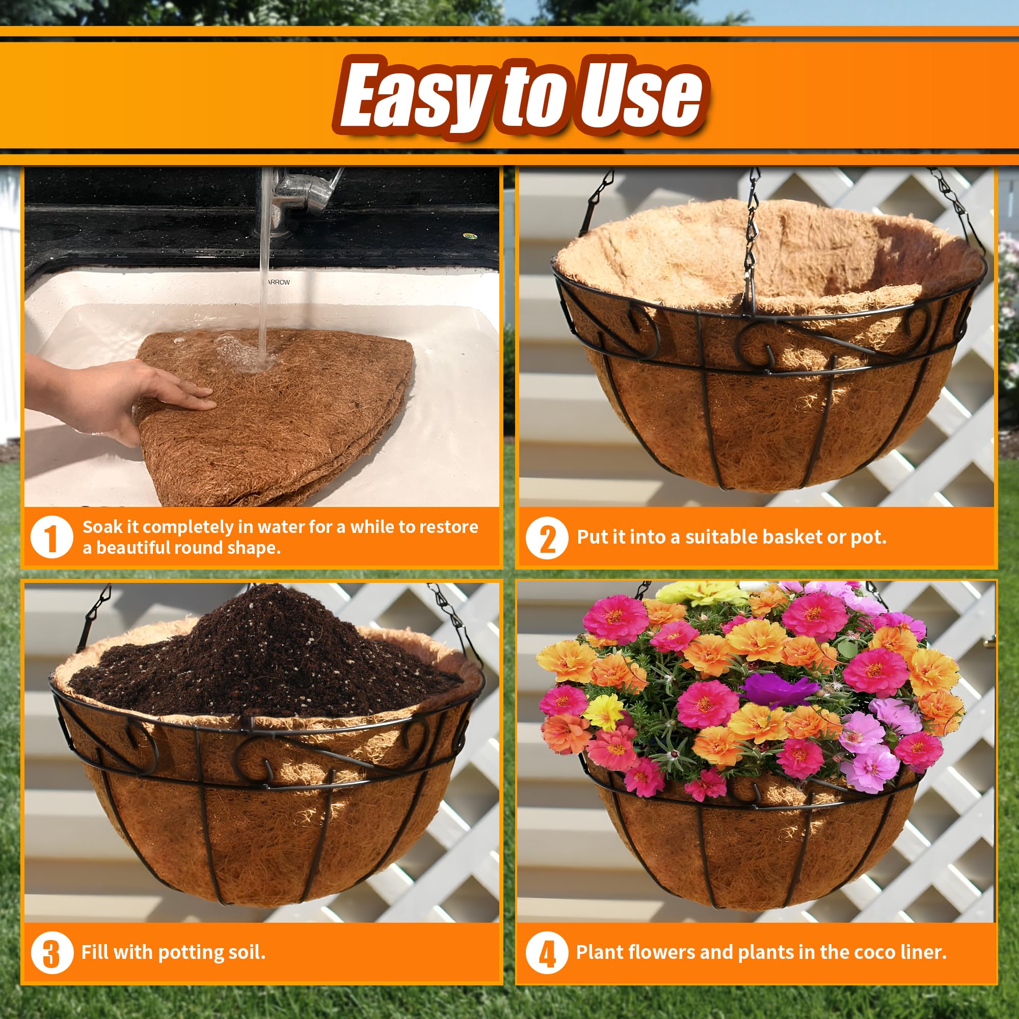 Sinimaka Coco Liners easy to soak, reshape, and trim to fit baskets.