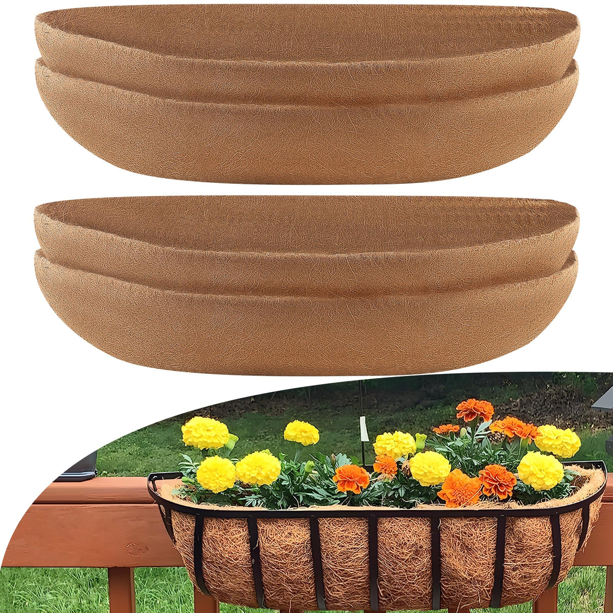 Sinimaka coco liners for window boxes 24 inch promote airflow for healthy plants.