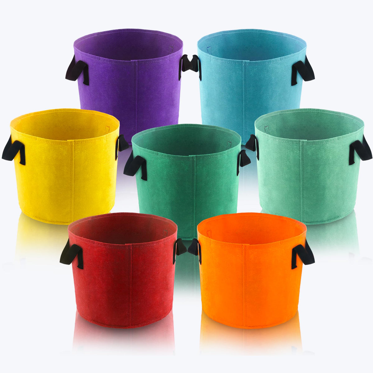 Sinimaka 10 gallon colorful grow bags on display for balcony gardening and color coordination