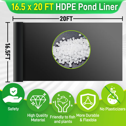 Sinimaka pond liner 16x20 cut-to-fit shows flexible design ideal for custom pond shapes.