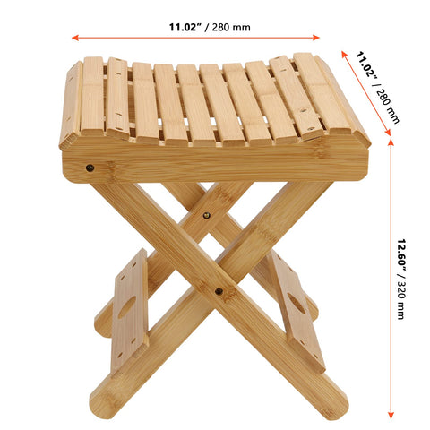 SINJEUN 12-inch natural bamboo stool ideal for spa or shower tasks.