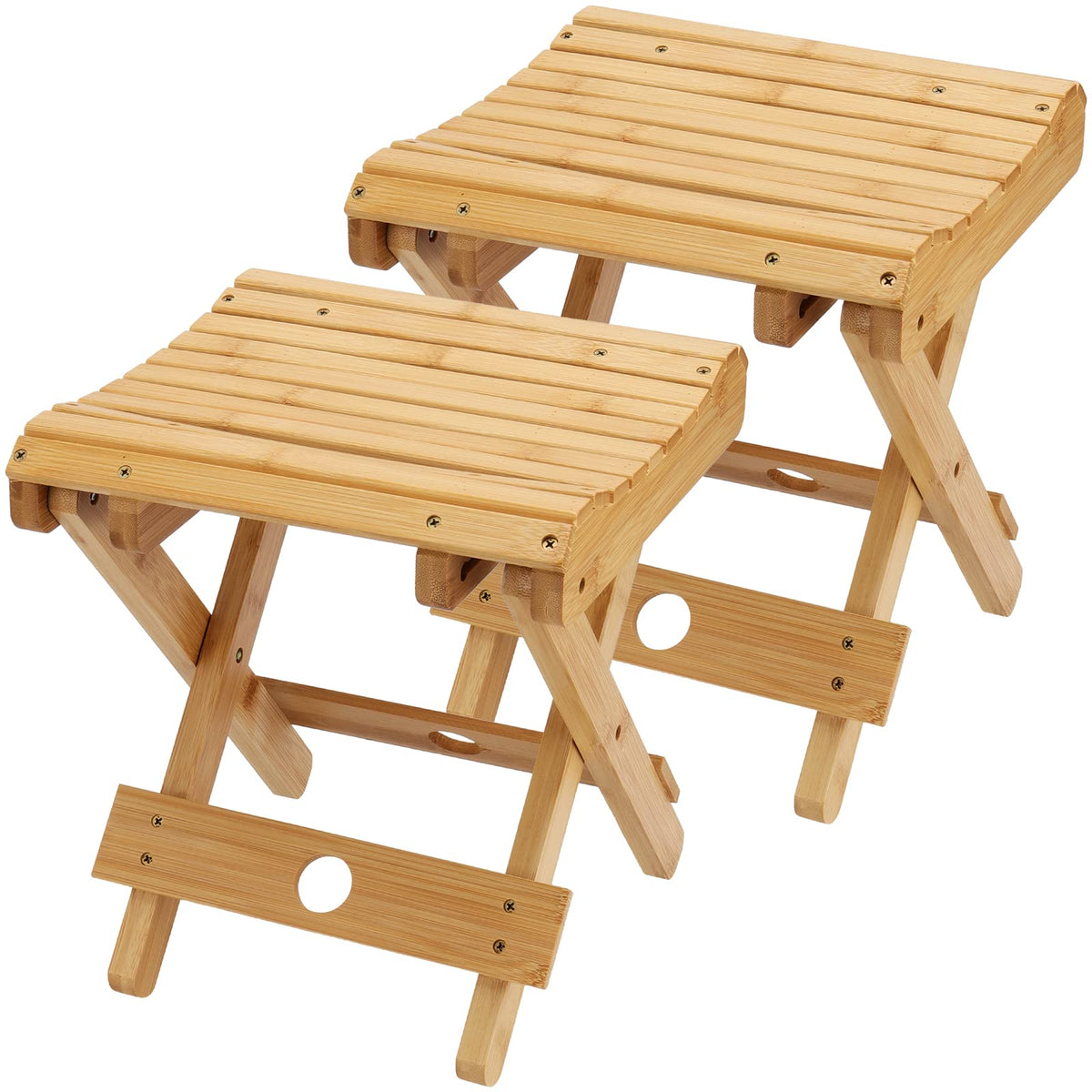 SINJEUN bamboo folding bench seat for compact storage and bathroom comfort.