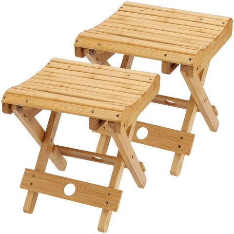 SINJEUN bamboo folding bench seat for compact storage and bathroom comfort.