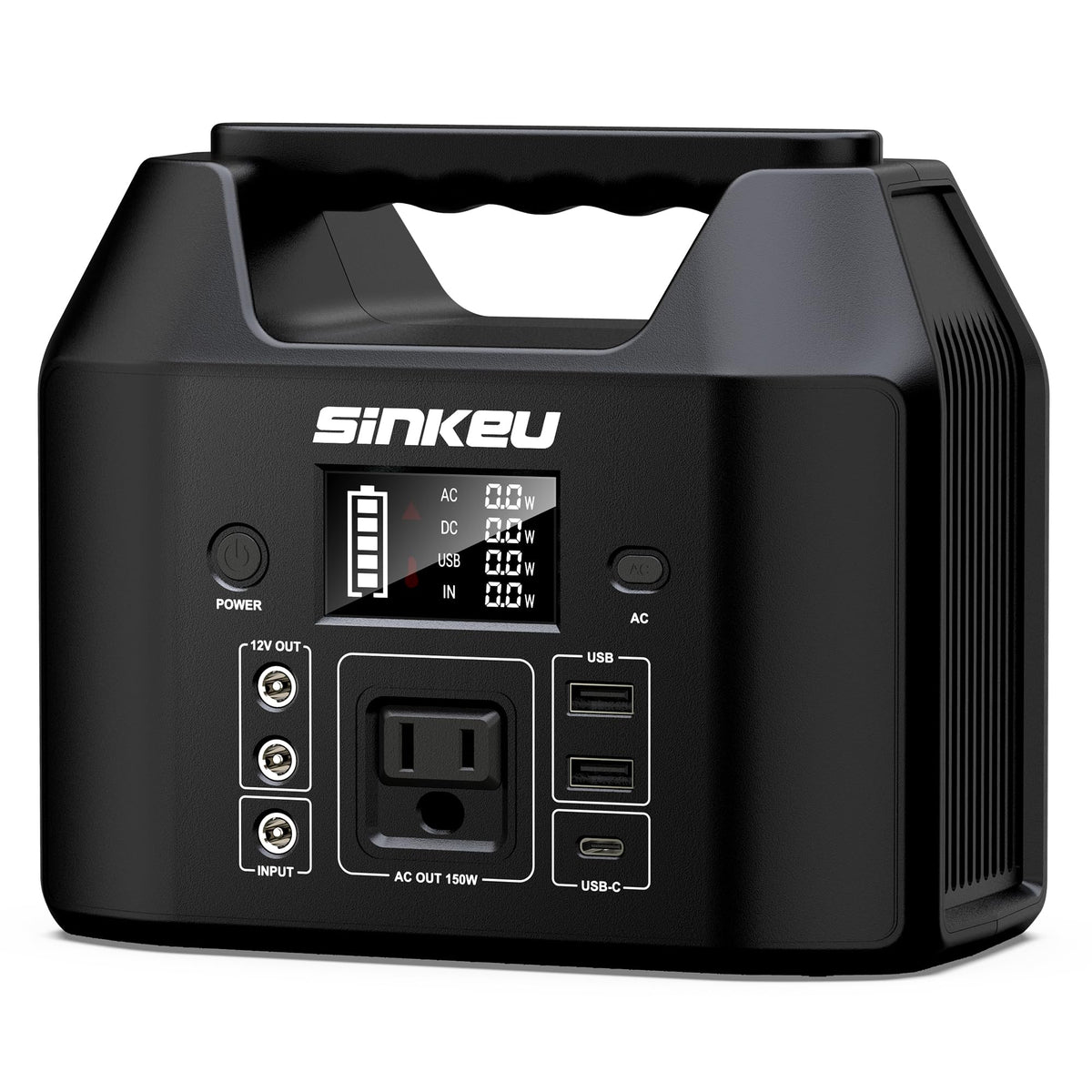 SinKeu 122.8Wh portable power station front view powering devices on the go