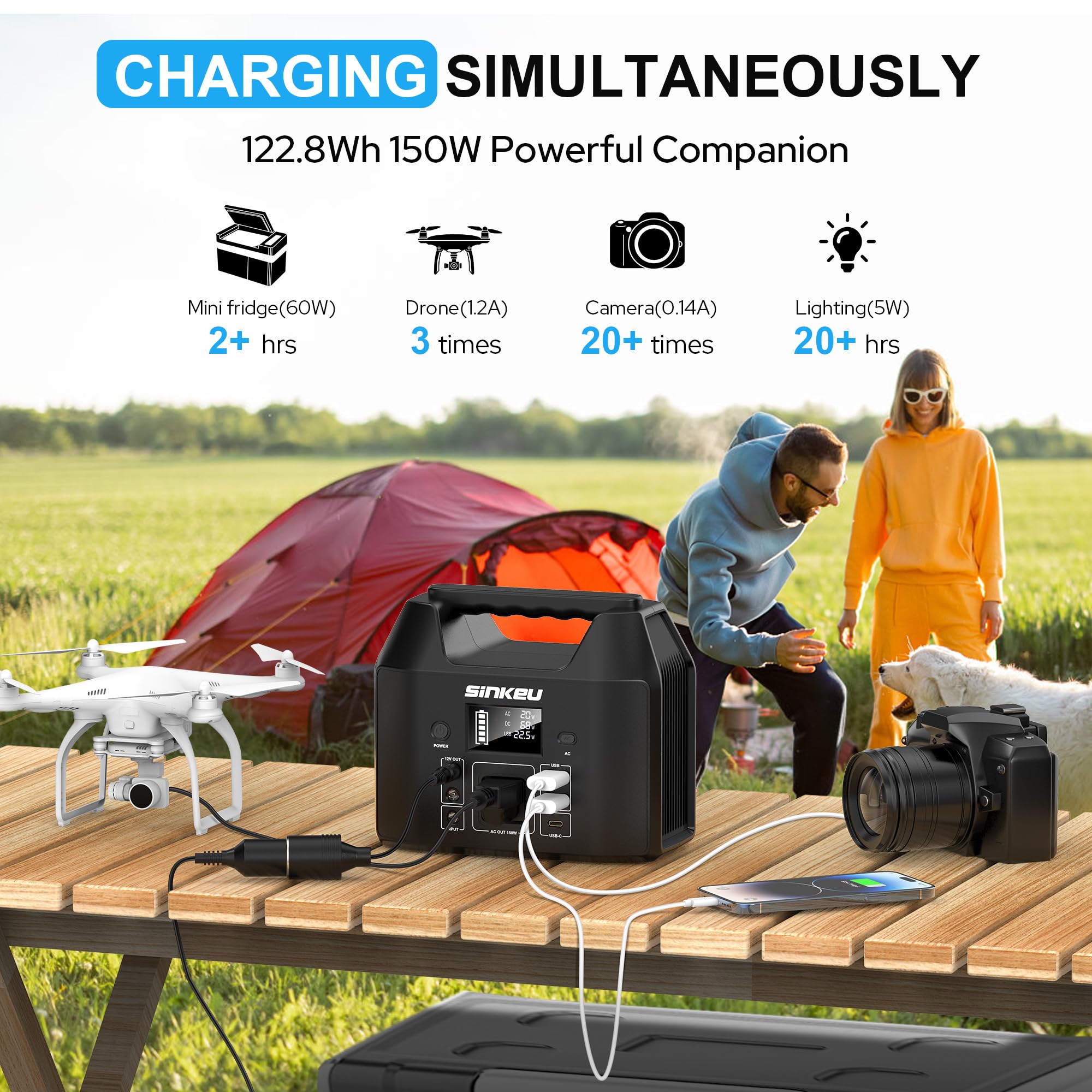Solar charging ready option for SinKeu 122.8Wh during camping