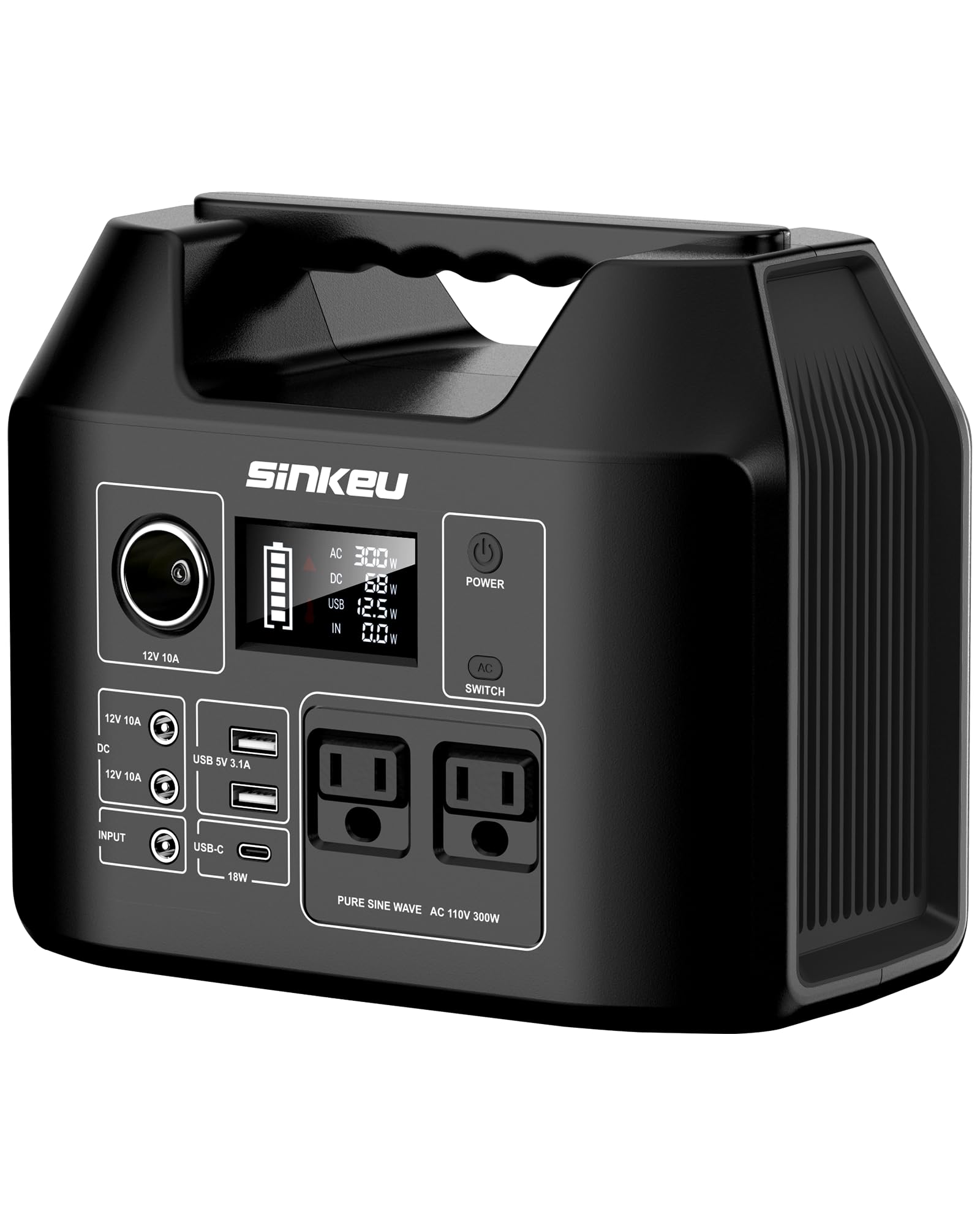 SinKeu Portable Power Station front view demonstrates compact, travel-friendly design.