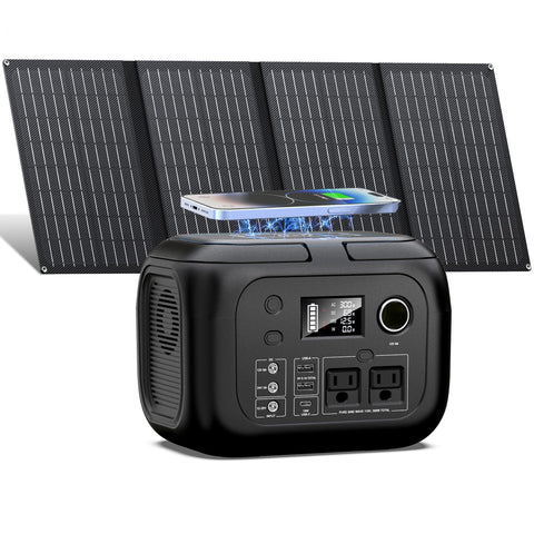 SinKeu solar generator 300W front view with 110V outlet for home or camp power.