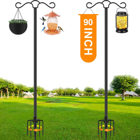 SINLEY two-pack 90-inch double shepherds hook ideal for bird feeders and lanterns.