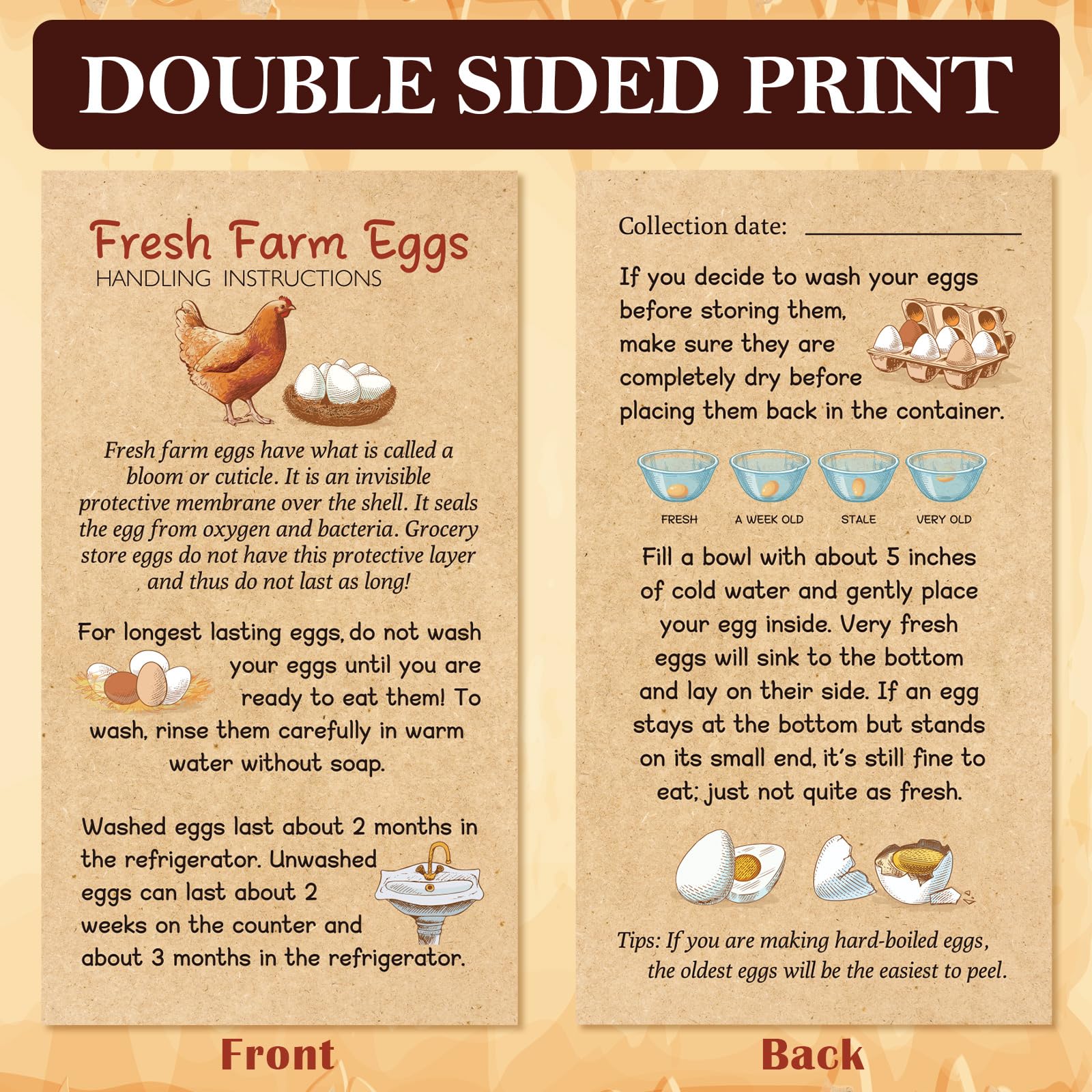Sintuff handling cards provide clear egg handling instructions for customers.