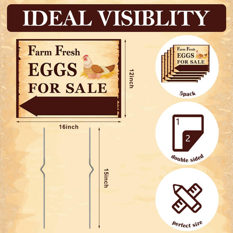 Sintuff metal stakes securely hold eggs-for-sale signs in windy weather.