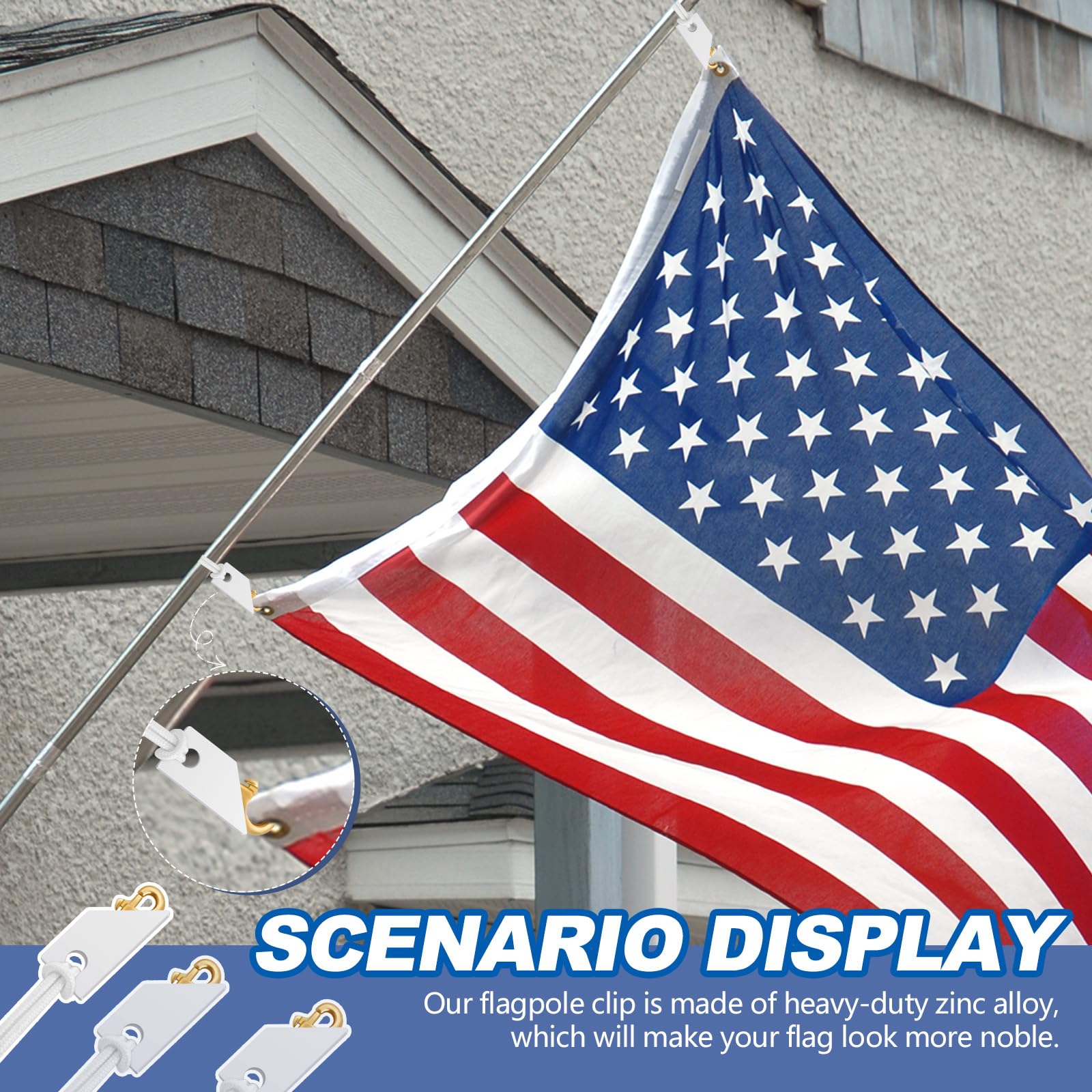 Sintuff white vinyl cap reduces noise during windy flag-raising events.