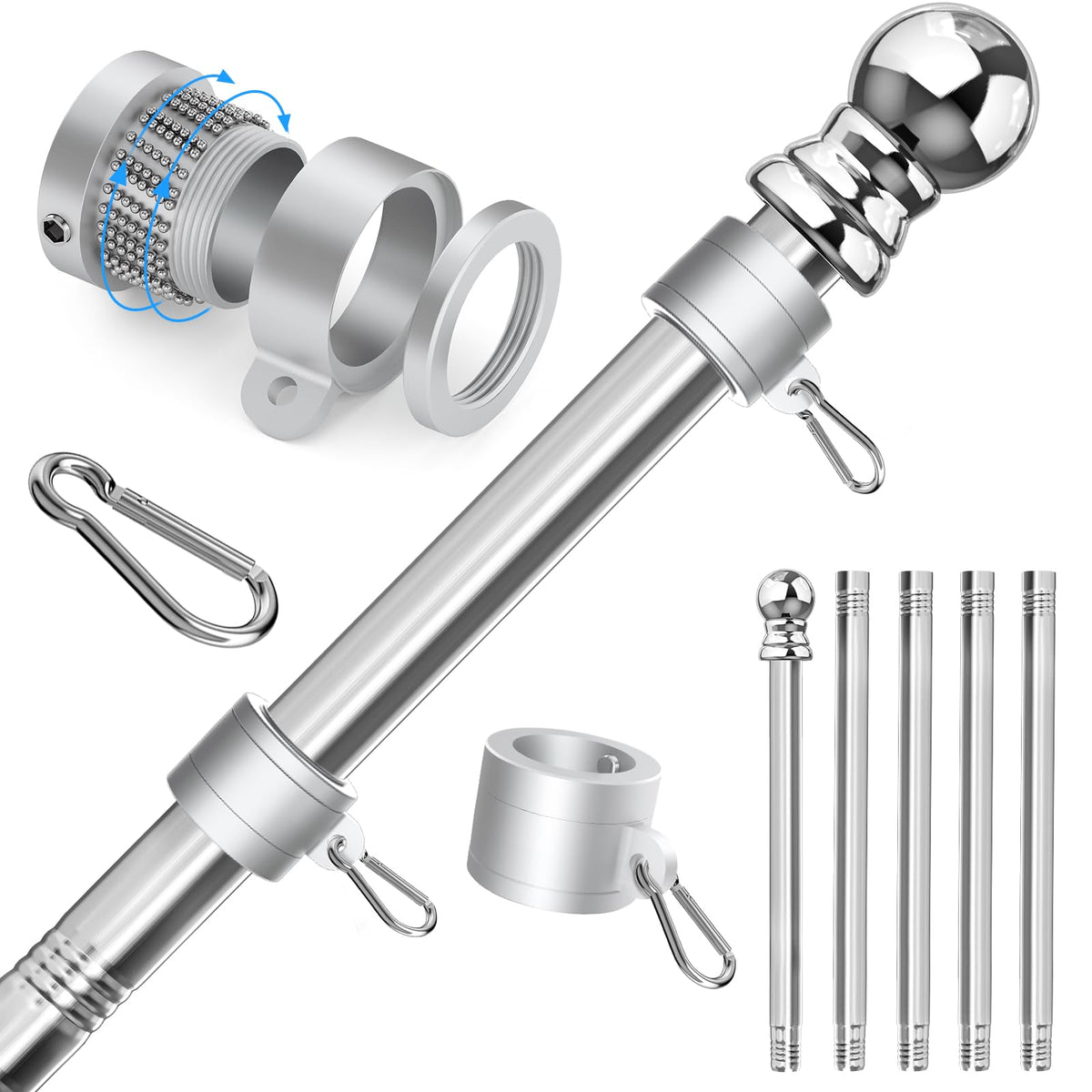 Sinyoeer 304 stainless steel flag pole showing rust-resistant outdoor durability.